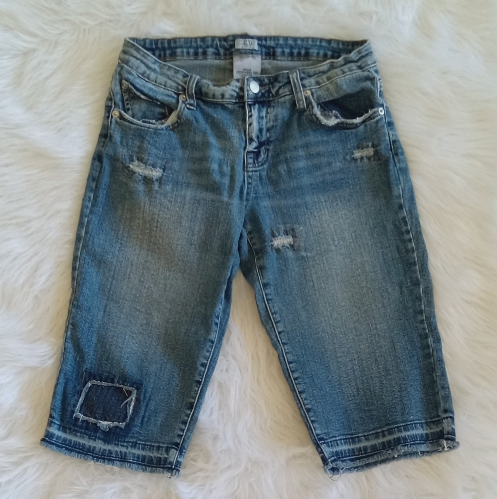 Venus - Distressed Mid Rise Denim Shorts